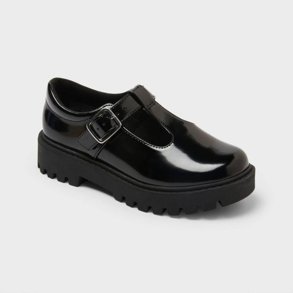 Kids' Leena T-Strap Lug Sole Mary Jane Flats - art class Black 13